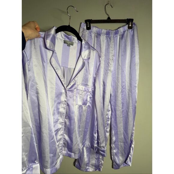 LOFT satin purple stripe notch collar pajama set medium - Picture 3 of 9